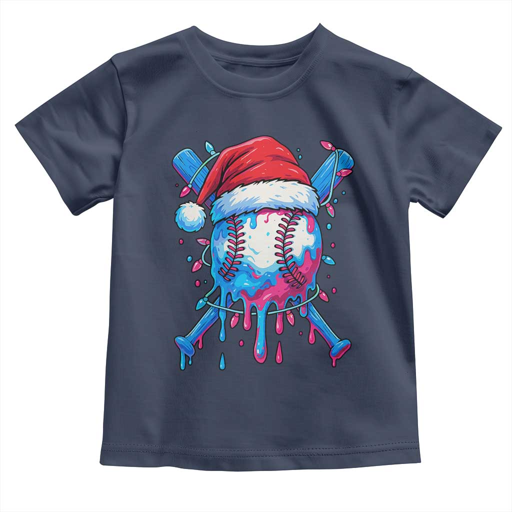 Christmas Baseball Ice Cream Drip Toddler T Shirt Santa Sports Xmas Light Boys Sprinkles Baseball Bat - Wonder Print Shop
