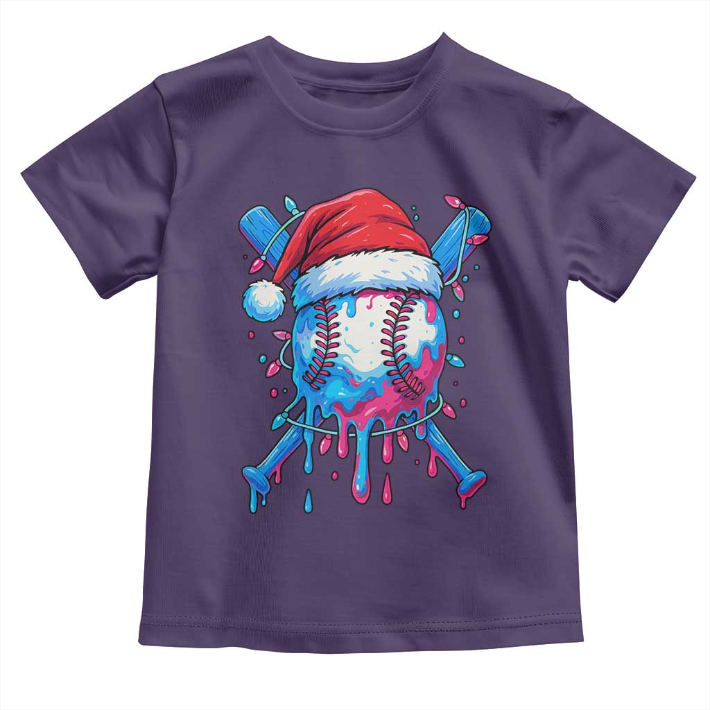 Christmas Baseball Ice Cream Drip Toddler T Shirt Santa Sports Xmas Light Boys Sprinkles Baseball Bat - Wonder Print Shop