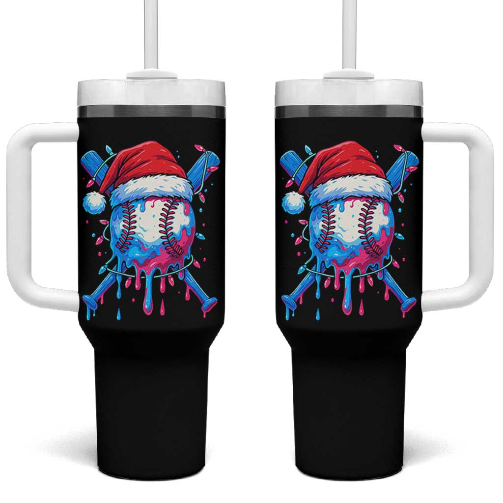 Christmas Baseball Ice Cream Drip Tumbler With Handle Santa Sports Xmas Light Boys Sprinkles Baseball Bat - Wonder Print Shop
