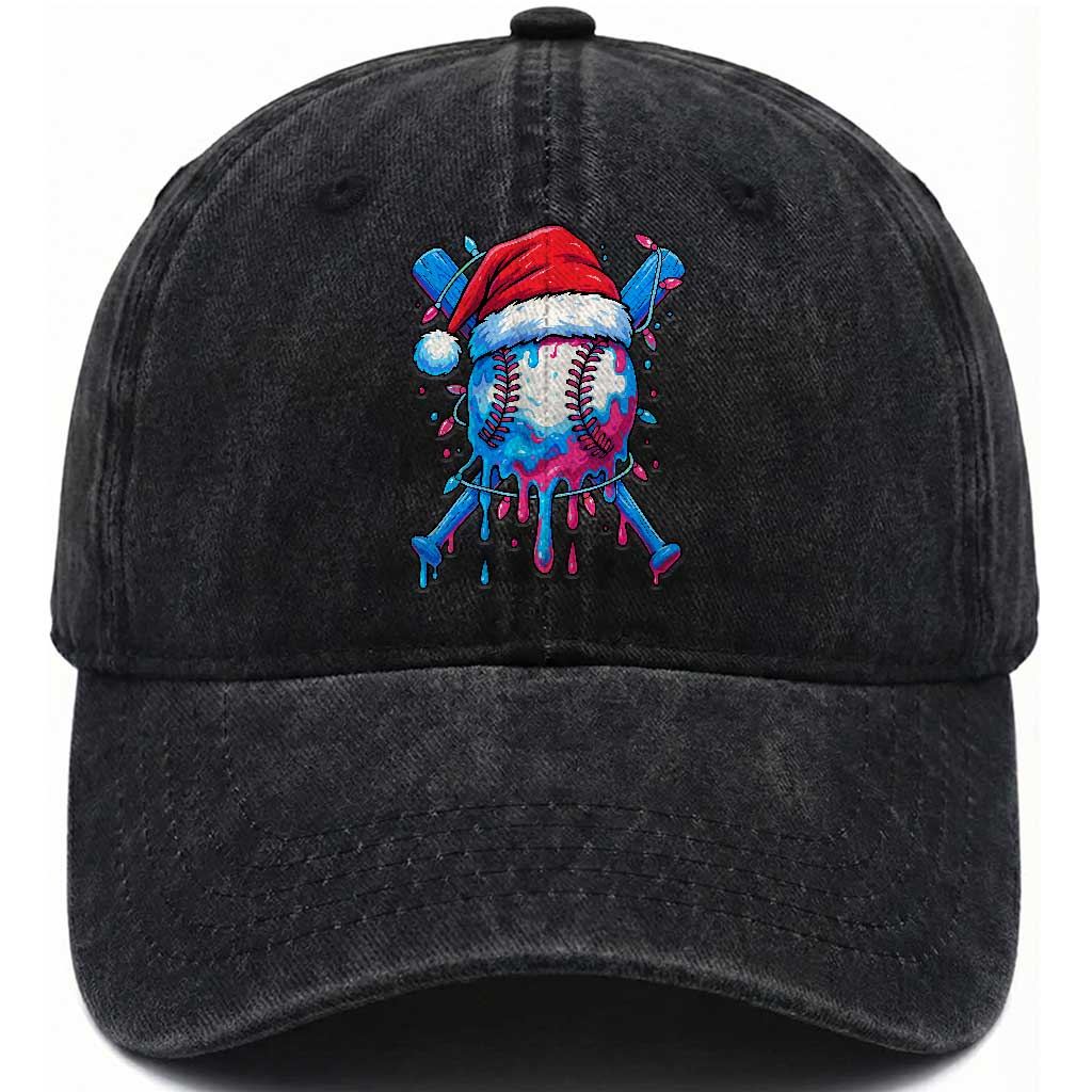 Christmas Baseball Ice Cream Drip Washed Cotton Baseball Cap Santa Sports Xmas Light Boys Sprinkles Baseball Bat