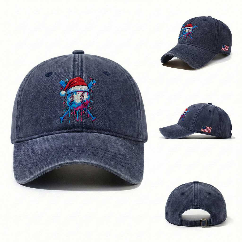 Christmas Baseball Ice Cream Drip Washed Cotton Baseball Cap Santa Sports Xmas Light Boys Sprinkles Baseball Bat