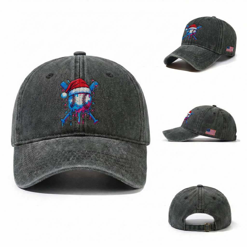 Christmas Baseball Ice Cream Drip Washed Cotton Baseball Cap Santa Sports Xmas Light Boys Sprinkles Baseball Bat