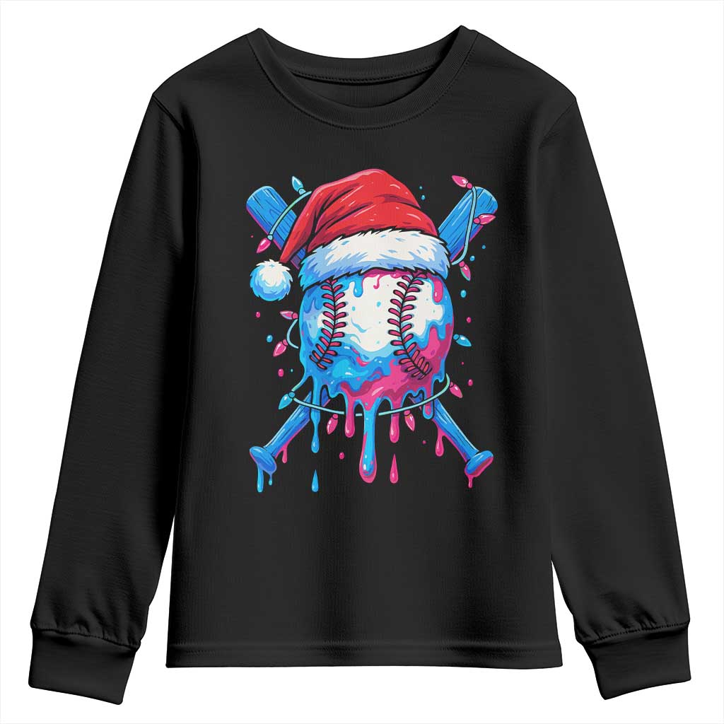 Christmas Baseball Ice Cream Drip Youth Sweatshirt Santa Sports Xmas Light Boys Sprinkles Baseball Bat - Wonder Print Shop