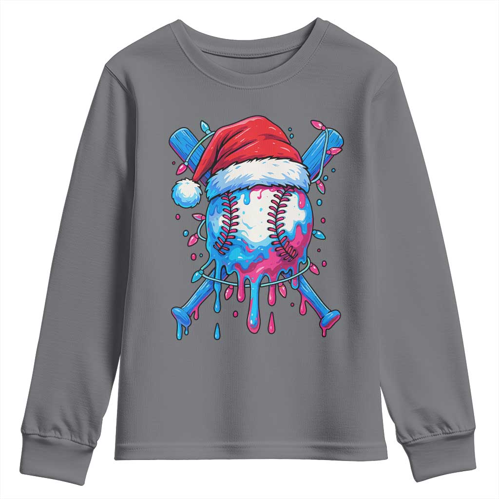 Christmas Baseball Ice Cream Drip Youth Sweatshirt Santa Sports Xmas Light Boys Sprinkles Baseball Bat - Wonder Print Shop