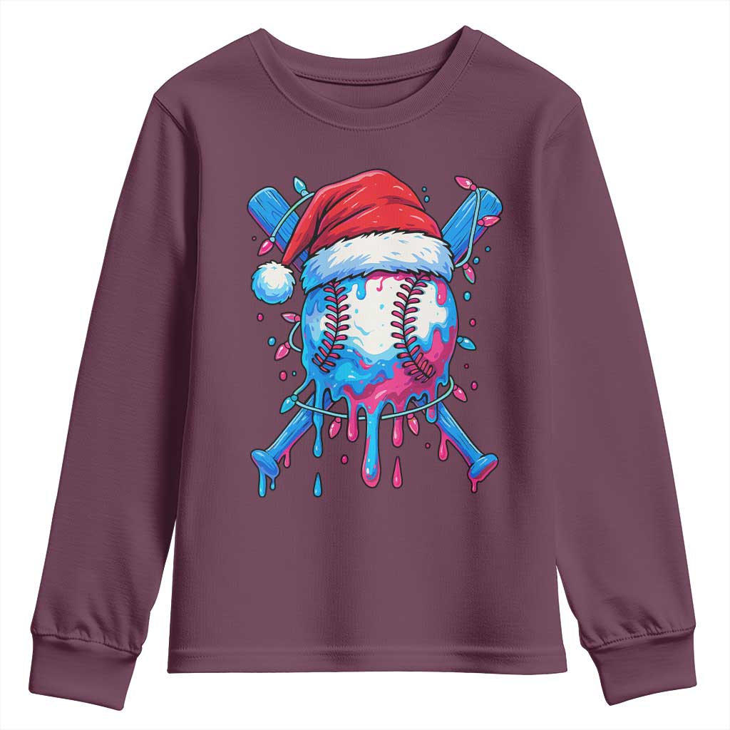 Christmas Baseball Ice Cream Drip Youth Sweatshirt Santa Sports Xmas Light Boys Sprinkles Baseball Bat - Wonder Print Shop