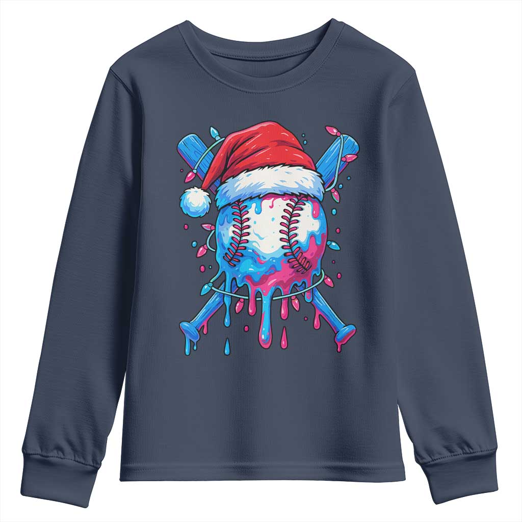 Christmas Baseball Ice Cream Drip Youth Sweatshirt Santa Sports Xmas Light Boys Sprinkles Baseball Bat - Wonder Print Shop