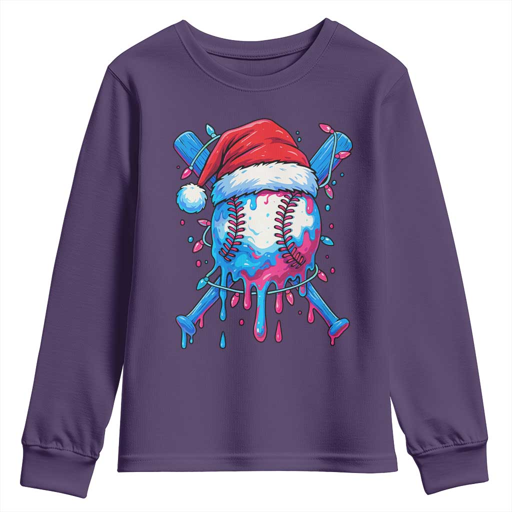 Christmas Baseball Ice Cream Drip Youth Sweatshirt Santa Sports Xmas Light Boys Sprinkles Baseball Bat - Wonder Print Shop