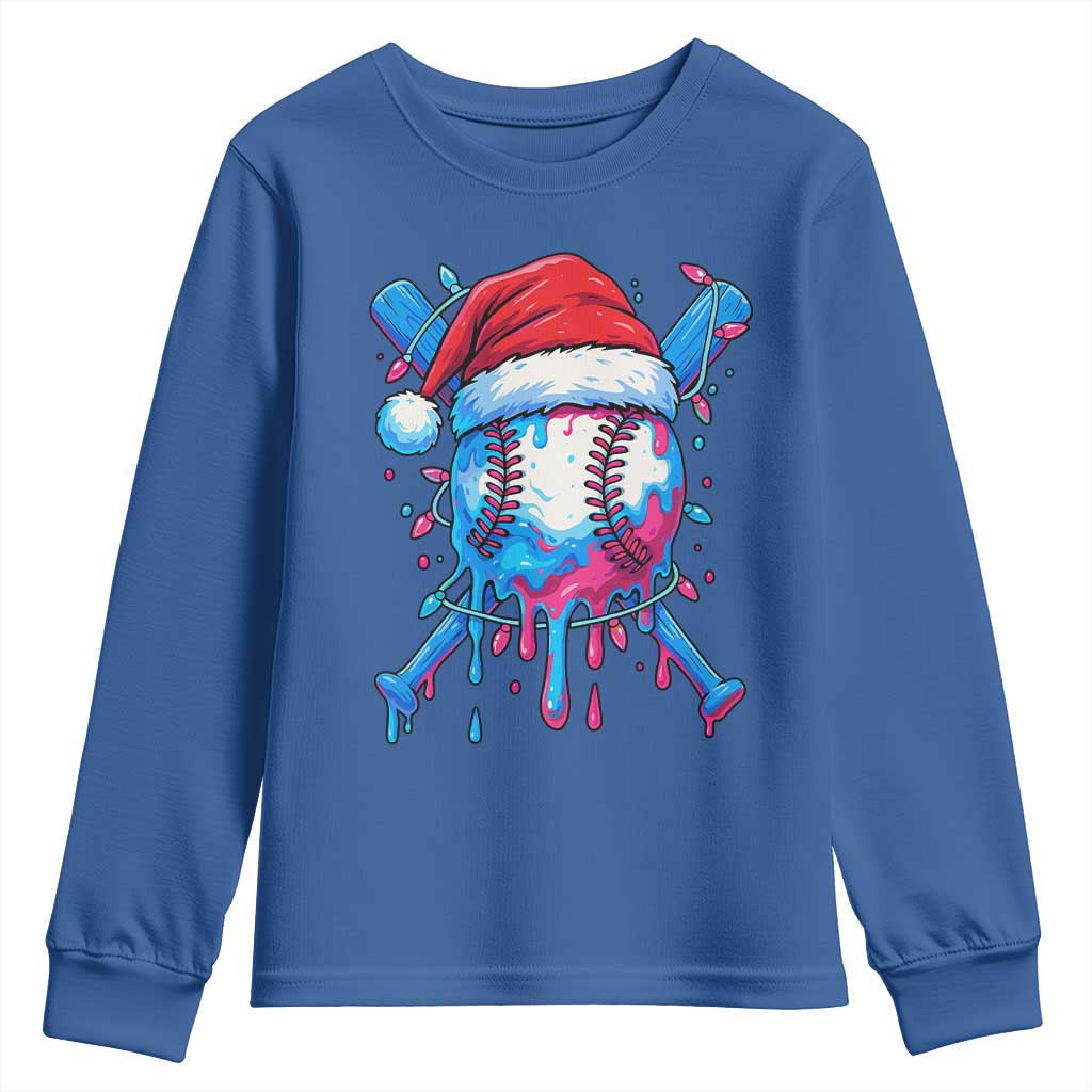 Christmas Baseball Ice Cream Drip Youth Sweatshirt Santa Sports Xmas Light Boys Sprinkles Baseball Bat - Wonder Print Shop