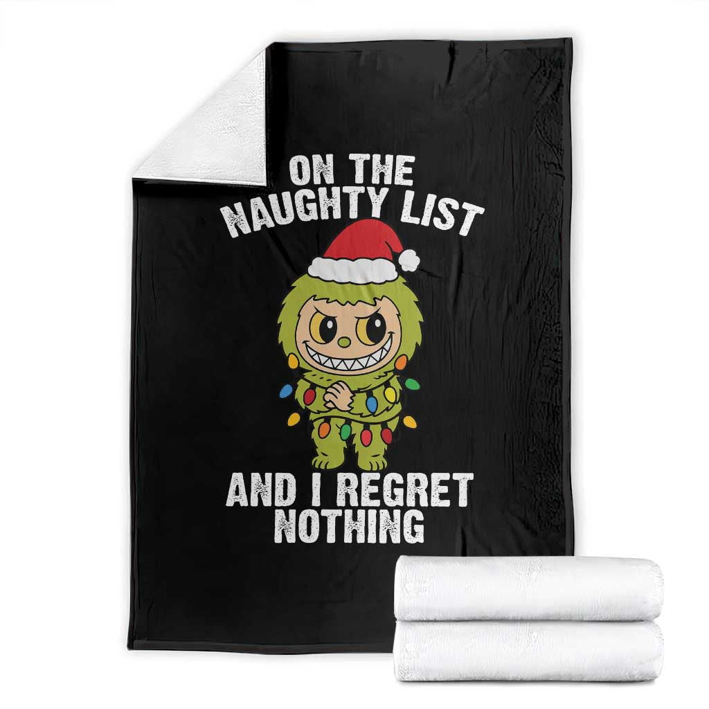Funny Christmas Throw Blanket On the Naughty List I Regret Nothing Kawaii Bubu - Wonder Print Shop