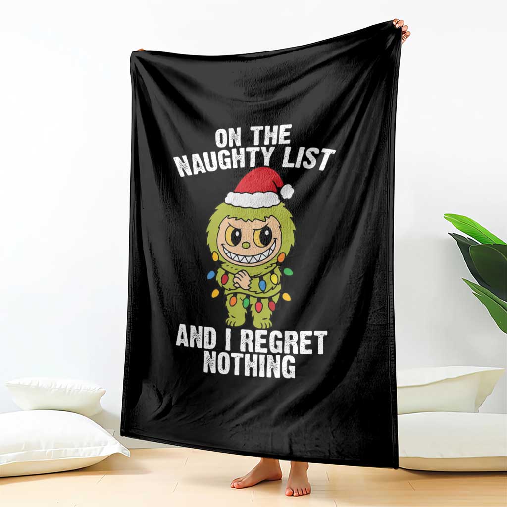 Funny Christmas Throw Blanket On the Naughty List I Regret Nothing Kawaii Bubu - Wonder Print Shop