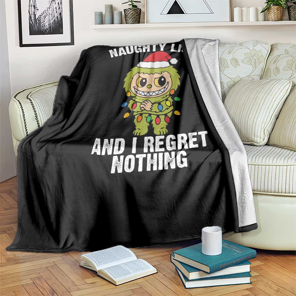 Funny Christmas Throw Blanket On the Naughty List I Regret Nothing Kawaii Bubu - Wonder Print Shop