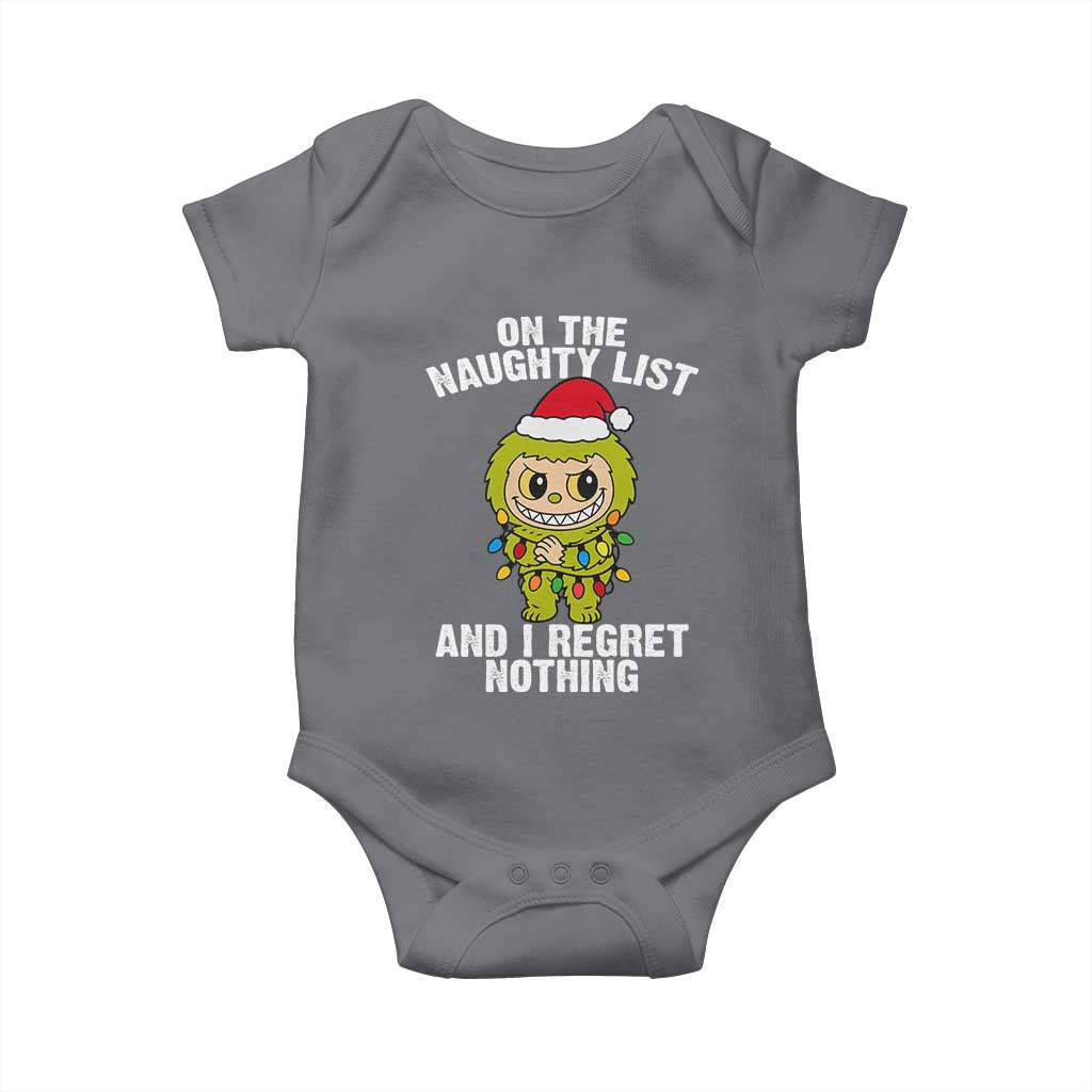 Funny Christmas Baby Onesie On the Naughty List I Regret Nothing Kawaii Bubu - Wonder Print Shop