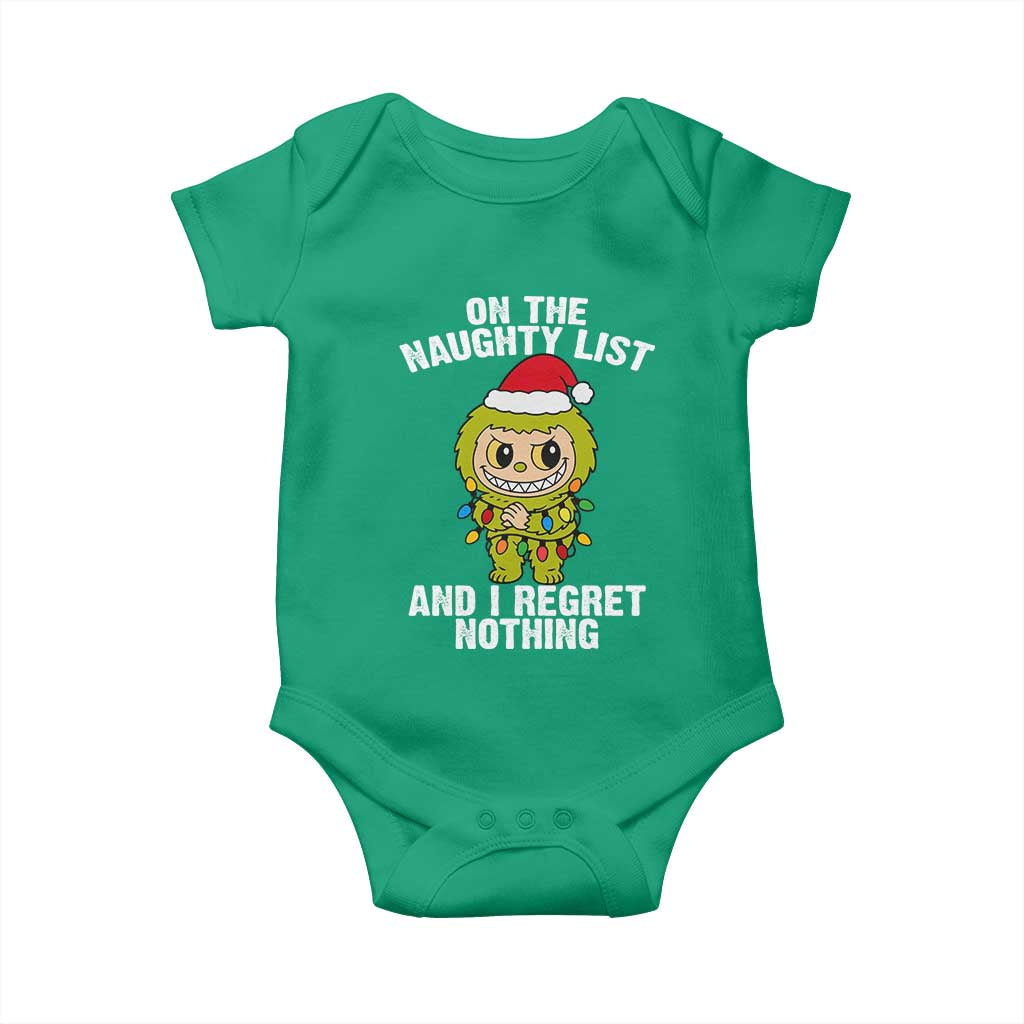 Funny Christmas Baby Onesie On the Naughty List I Regret Nothing Kawaii Bubu - Wonder Print Shop