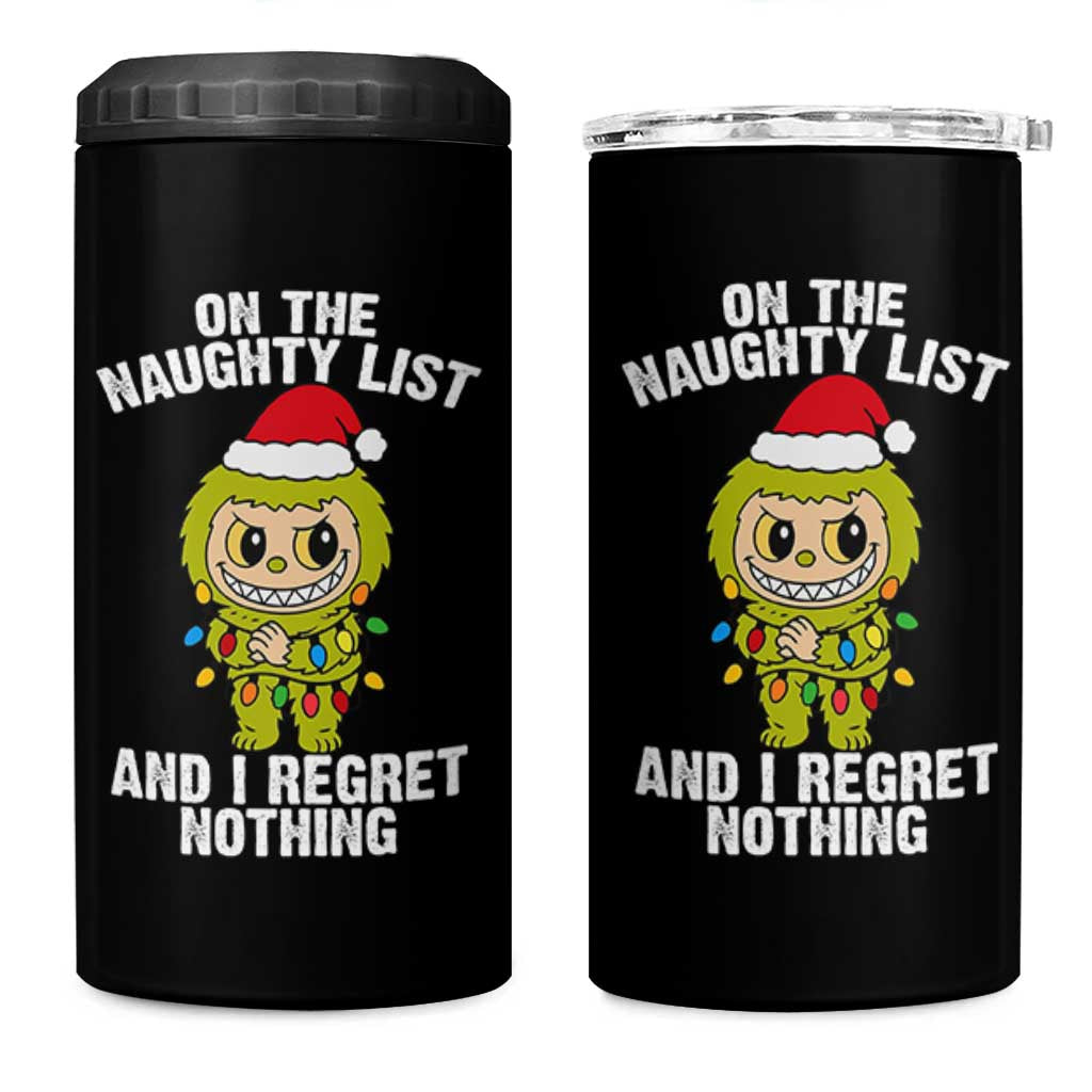 Funny Christmas 4 in 1 Can Cooler Tumbler On the Naughty List I Regret Nothing Kawaii Bubu - Wonder Print Shop