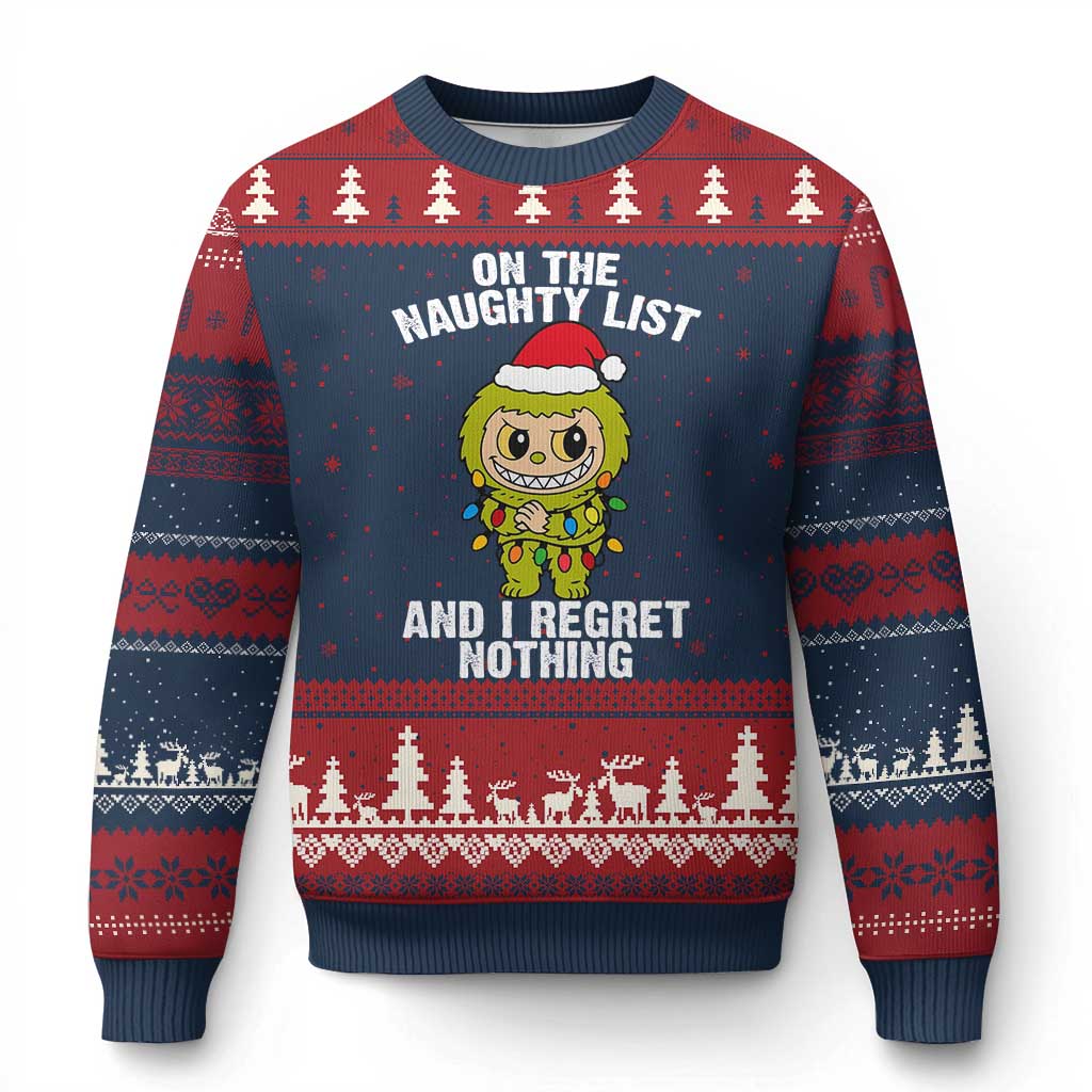 Funny Xmas Ugly Christmas Sweater On the Naughty List I Regret Nothing Kawaii Bubu - Wonder Print Shop