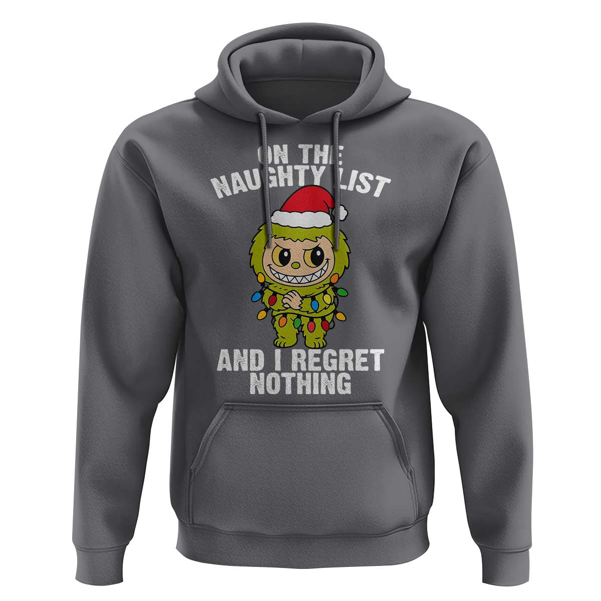 Funny Christmas Hoodie On the Naughty List I Regret Nothing Kawaii Bubu - Wonder Print Shop