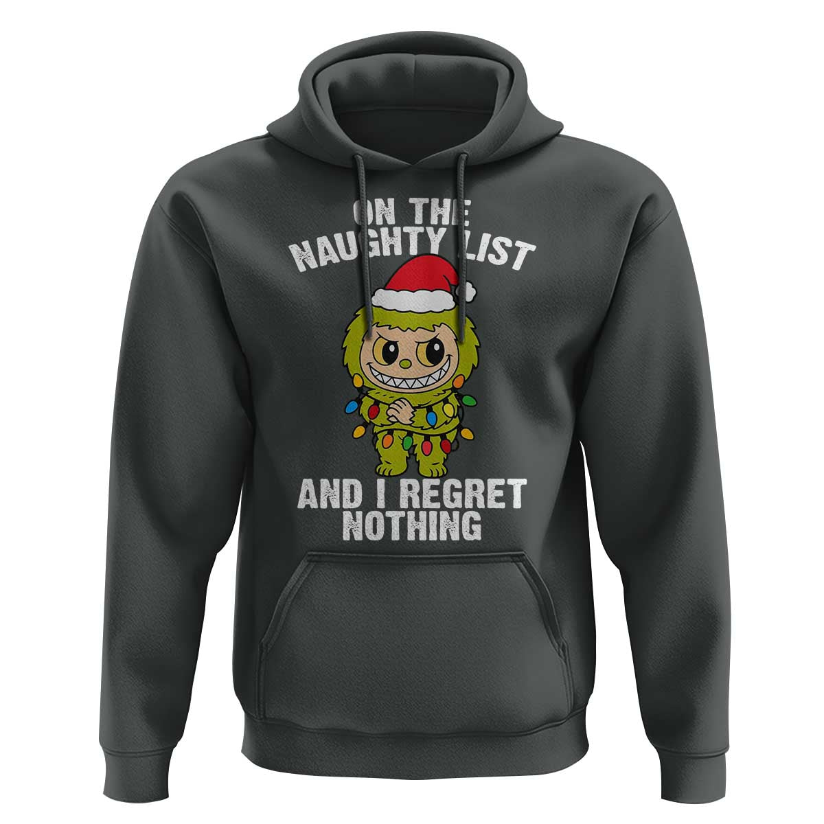 Funny Christmas Hoodie On the Naughty List I Regret Nothing Kawaii Bubu - Wonder Print Shop
