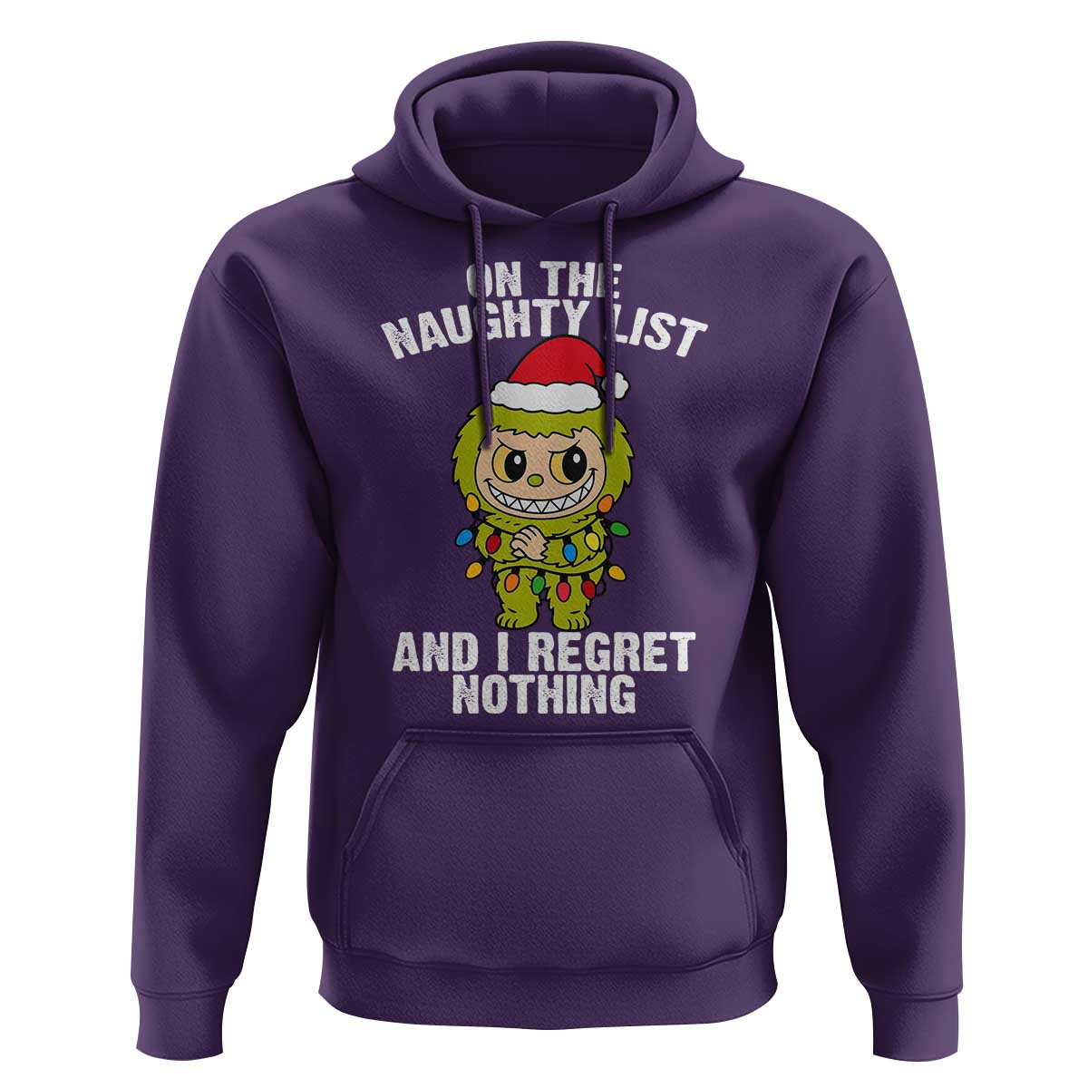 Funny Christmas Hoodie On the Naughty List I Regret Nothing Kawaii Bubu - Wonder Print Shop