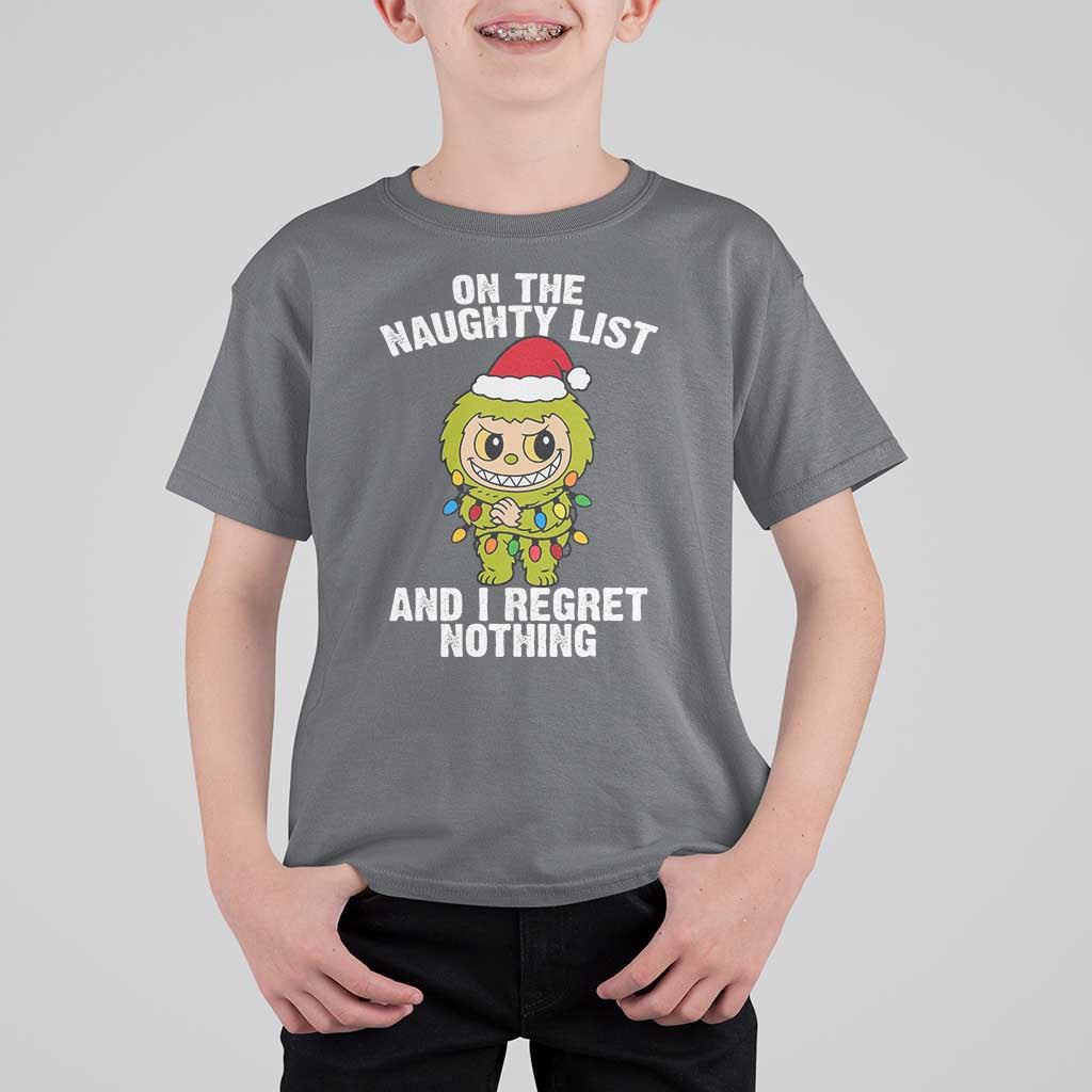 Funny Christmas T Shirt For Kid On the Naughty List I Regret Nothing Kawaii Bubu - Wonder Print Shop