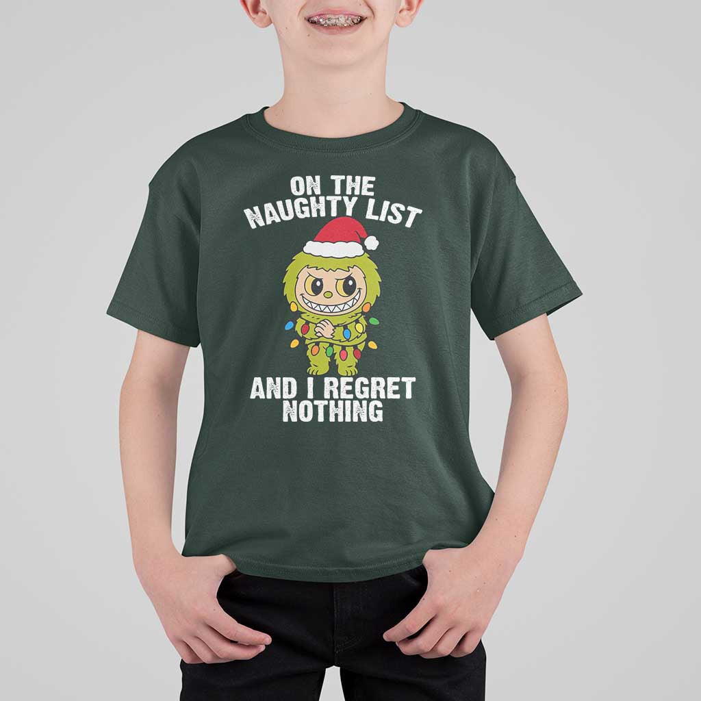 Funny Christmas T Shirt For Kid On the Naughty List I Regret Nothing Kawaii Bubu - Wonder Print Shop