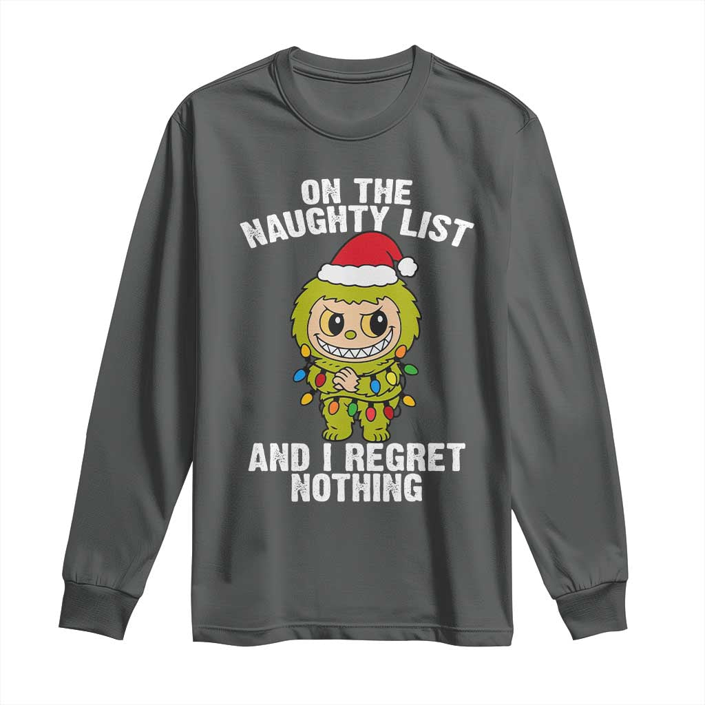 Funny Christmas Long Sleeve Shirt On the Naughty List I Regret Nothing Kawaii Bubu - Wonder Print Shop