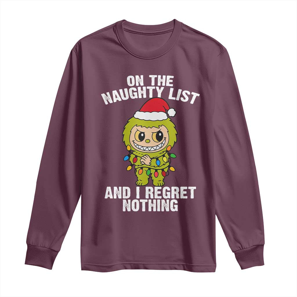 Funny Christmas Long Sleeve Shirt On the Naughty List I Regret Nothing Kawaii Bubu - Wonder Print Shop
