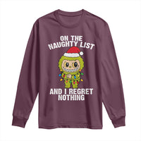 Funny Christmas Long Sleeve Shirt On the Naughty List I Regret Nothing Kawaii Bubu - Wonder Print Shop