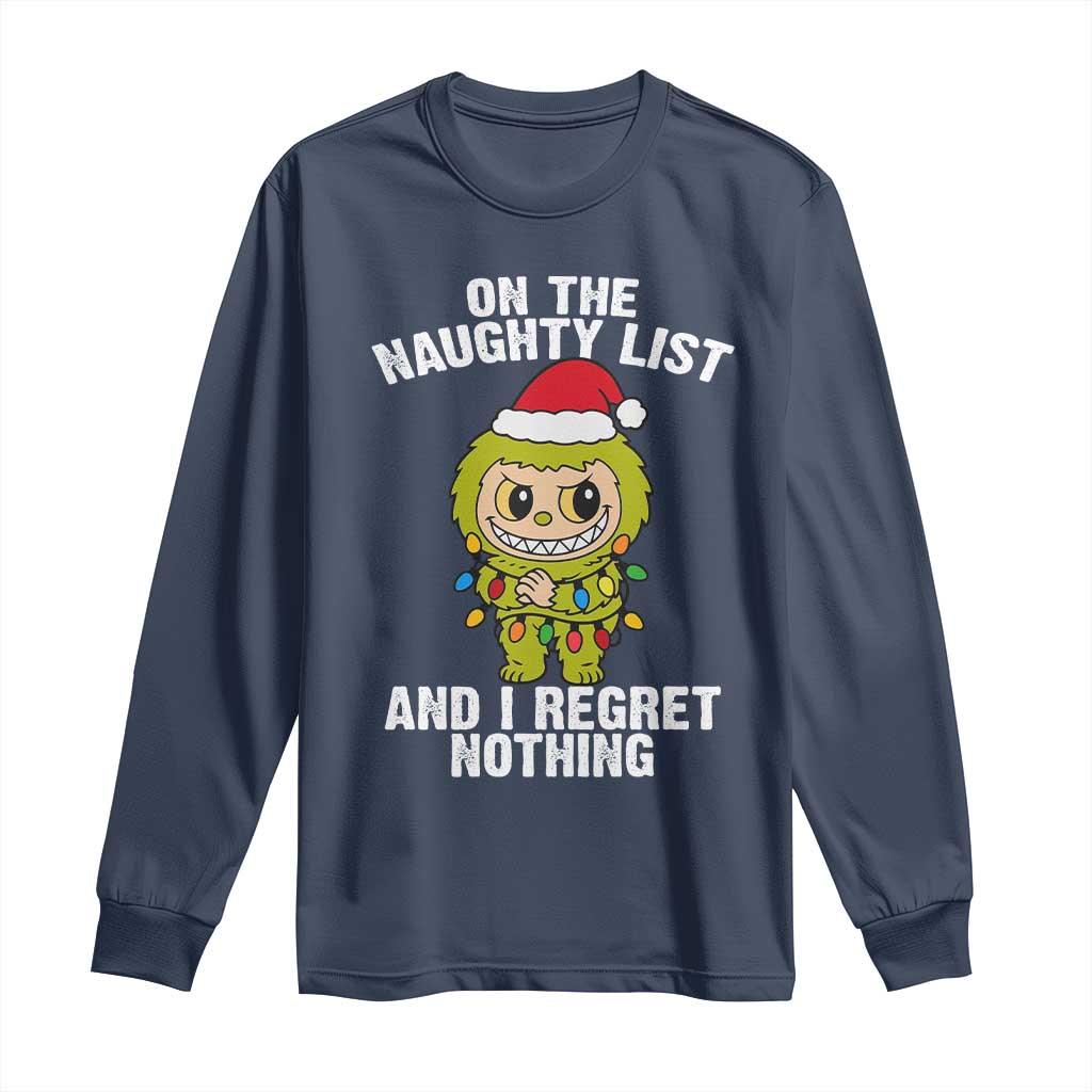 Funny Christmas Long Sleeve Shirt On the Naughty List I Regret Nothing Kawaii Bubu - Wonder Print Shop