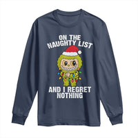 Funny Christmas Long Sleeve Shirt On the Naughty List I Regret Nothing Kawaii Bubu - Wonder Print Shop