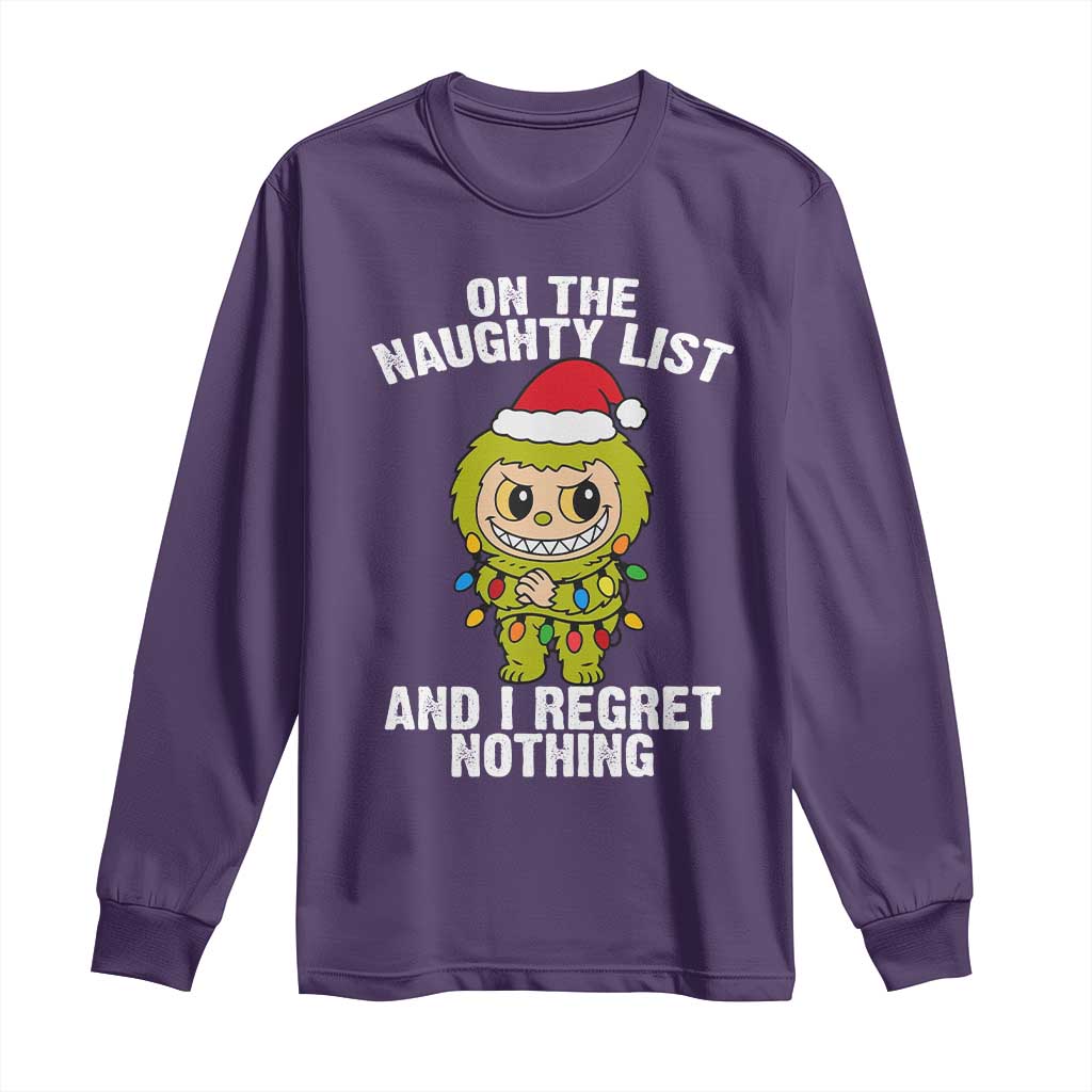 Funny Christmas Long Sleeve Shirt On the Naughty List I Regret Nothing Kawaii Bubu - Wonder Print Shop