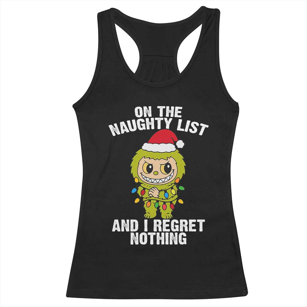 Funny Christmas Racerback Tank Top On the Naughty List I Regret Nothing Kawaii Bubu - Wonder Print Shop
