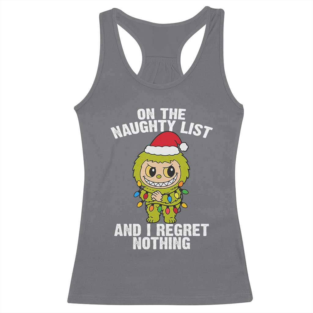 Funny Christmas Racerback Tank Top On the Naughty List I Regret Nothing Kawaii Bubu - Wonder Print Shop
