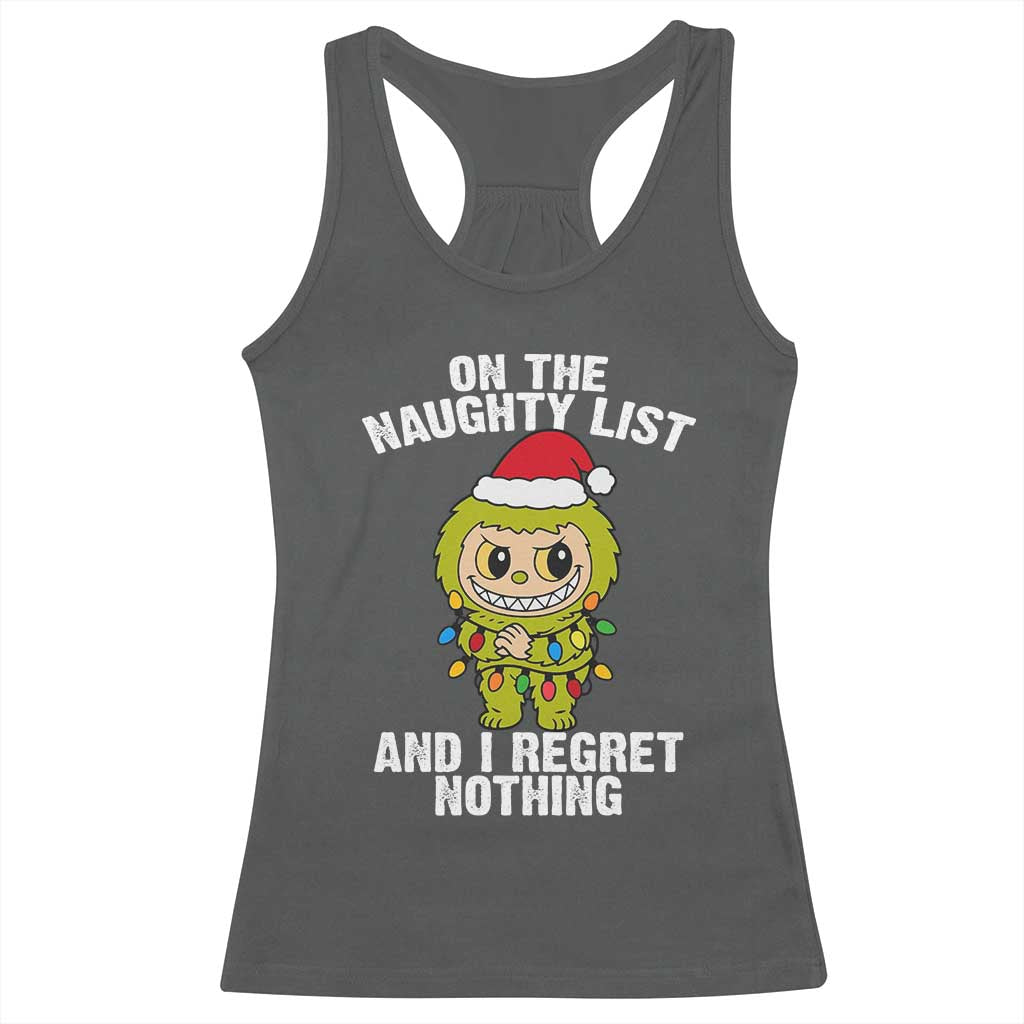 Funny Christmas Racerback Tank Top On the Naughty List I Regret Nothing Kawaii Bubu - Wonder Print Shop