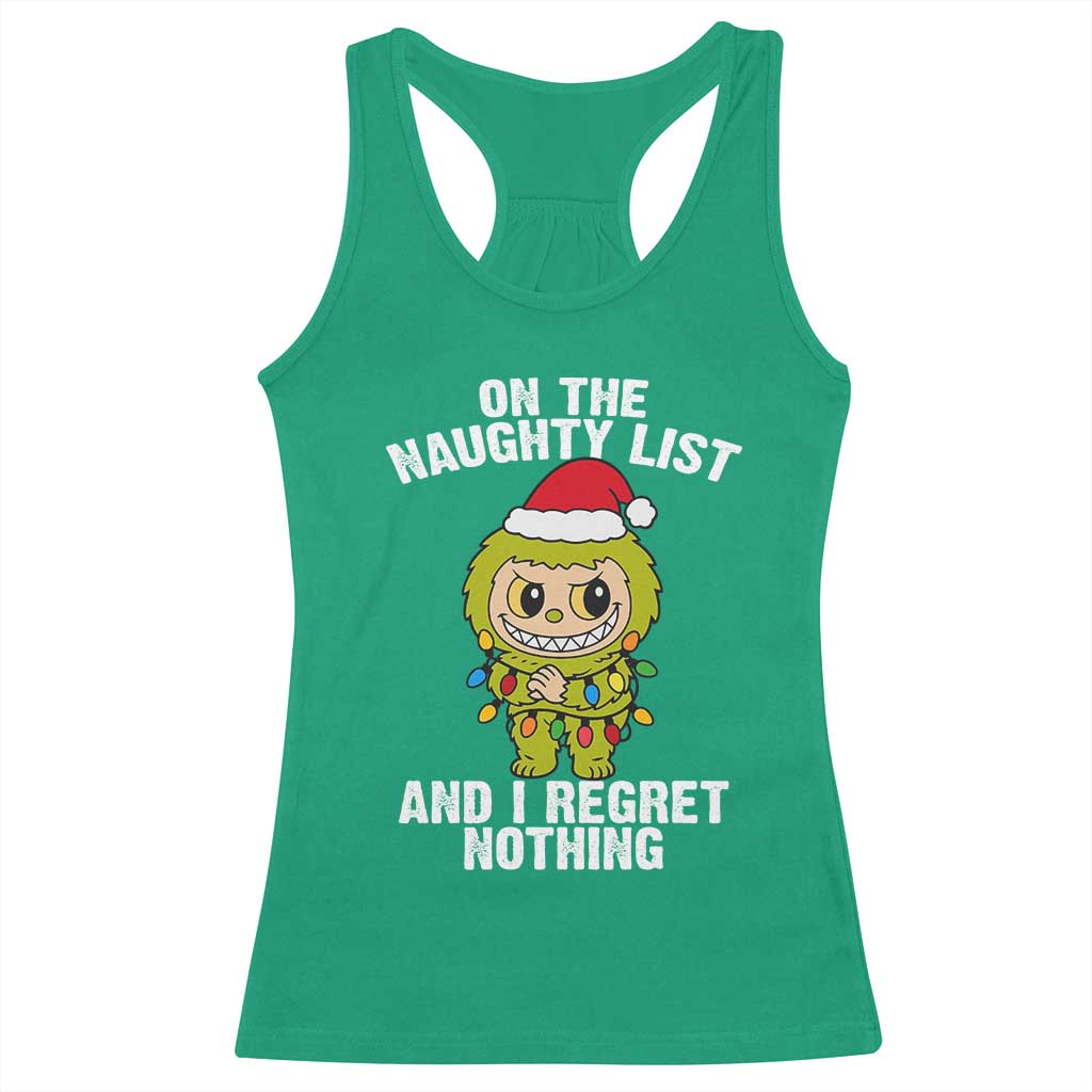 Funny Christmas Racerback Tank Top On the Naughty List I Regret Nothing Kawaii Bubu - Wonder Print Shop