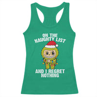 Funny Christmas Racerback Tank Top On the Naughty List I Regret Nothing Kawaii Bubu - Wonder Print Shop
