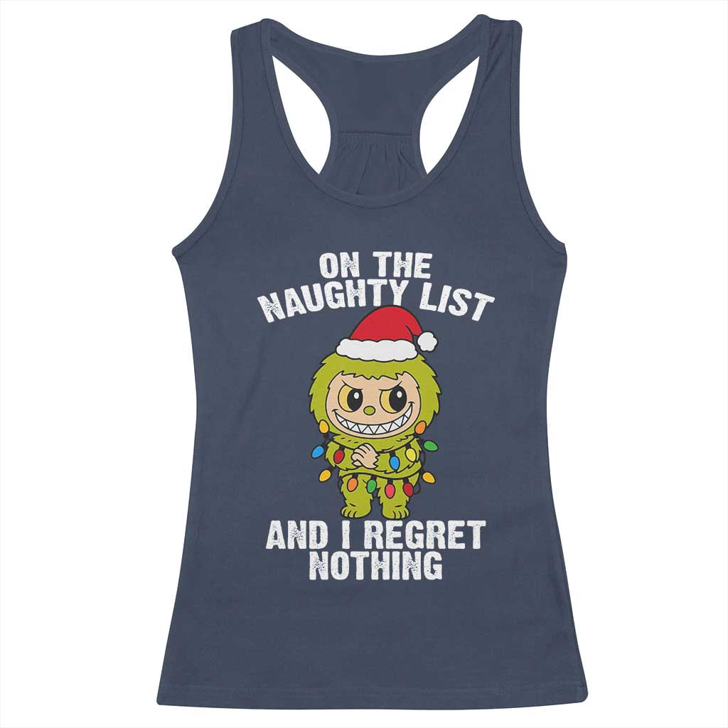 Funny Christmas Racerback Tank Top On the Naughty List I Regret Nothing Kawaii Bubu - Wonder Print Shop
