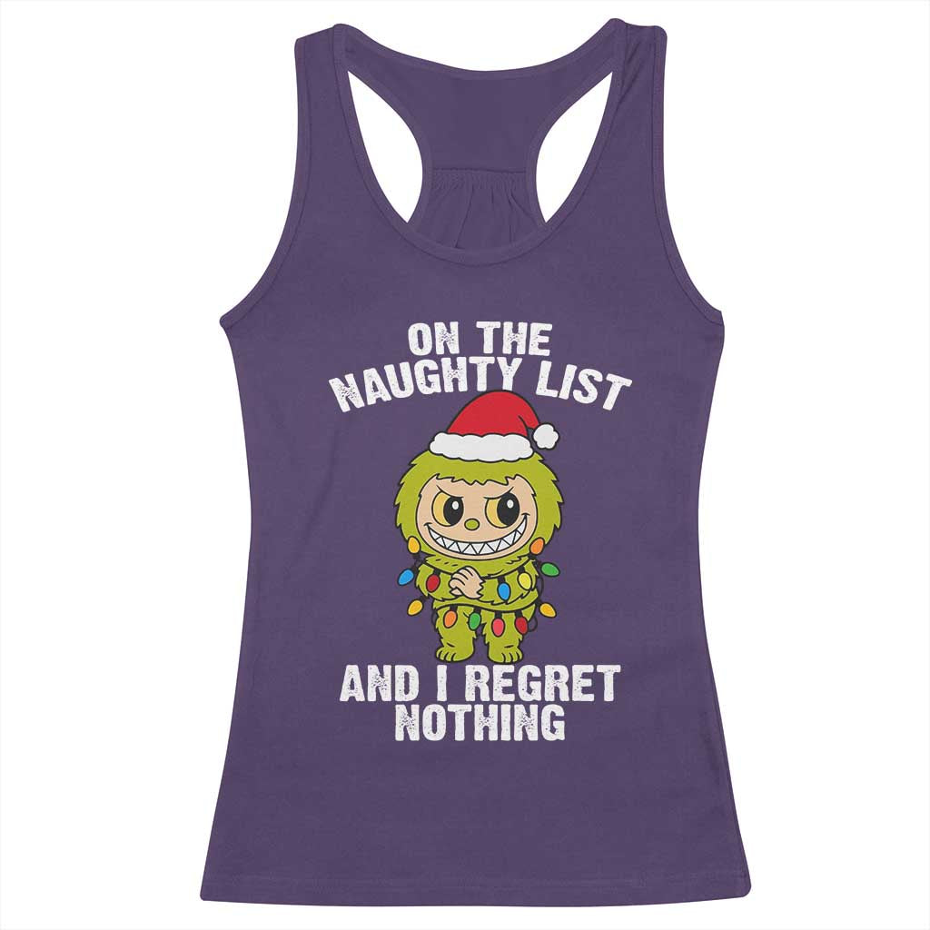 Funny Christmas Racerback Tank Top On the Naughty List I Regret Nothing Kawaii Bubu - Wonder Print Shop