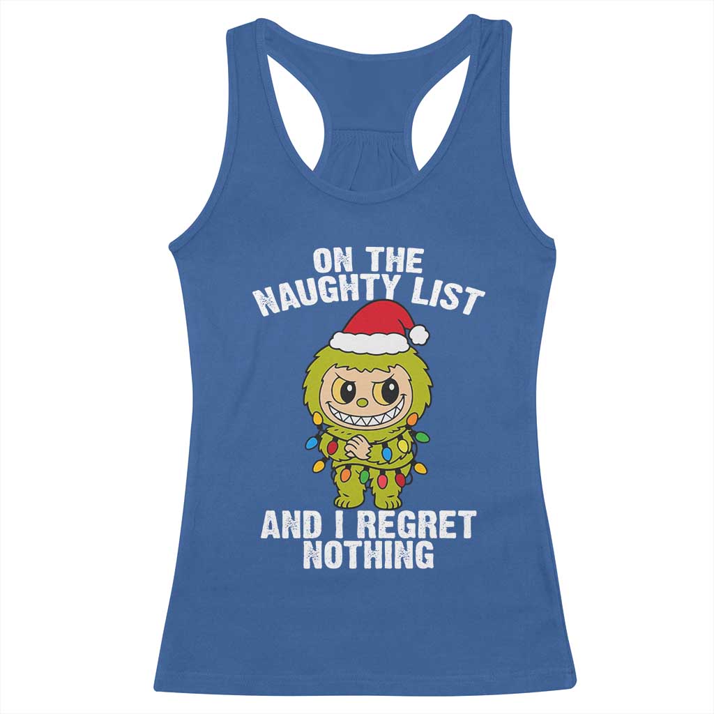 Funny Christmas Racerback Tank Top On the Naughty List I Regret Nothing Kawaii Bubu - Wonder Print Shop