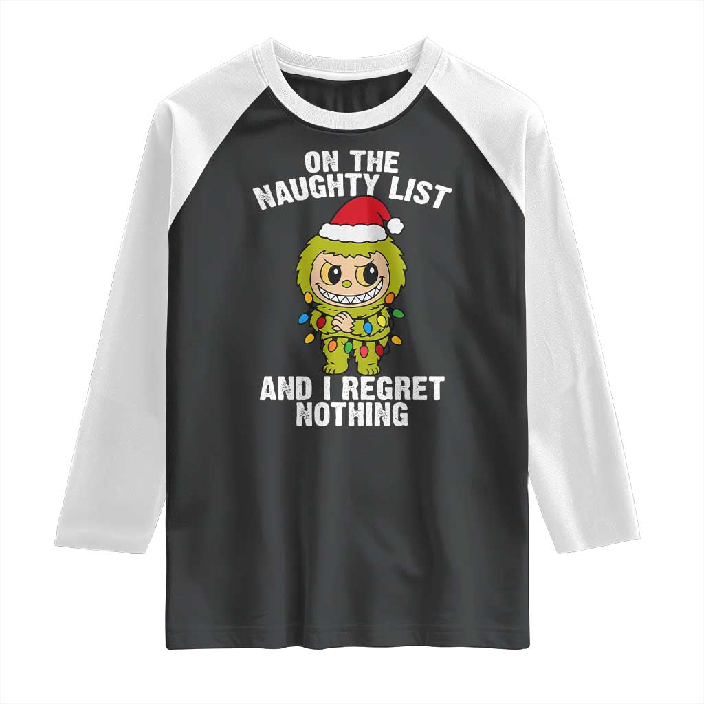 Funny Christmas Raglan Shirt On the Naughty List I Regret Nothing Kawaii Bubu - Wonder Print Shop