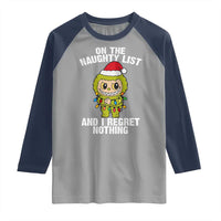 Funny Christmas Raglan Shirt On the Naughty List I Regret Nothing Kawaii Bubu - Wonder Print Shop