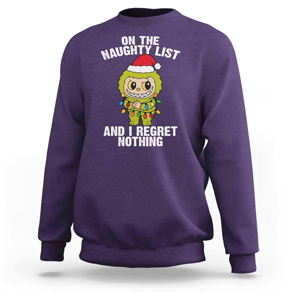 Funny Christmas Sweatshirt On the Naughty List I Regret Nothing Kawaii Bubu - Wonder Print Shop