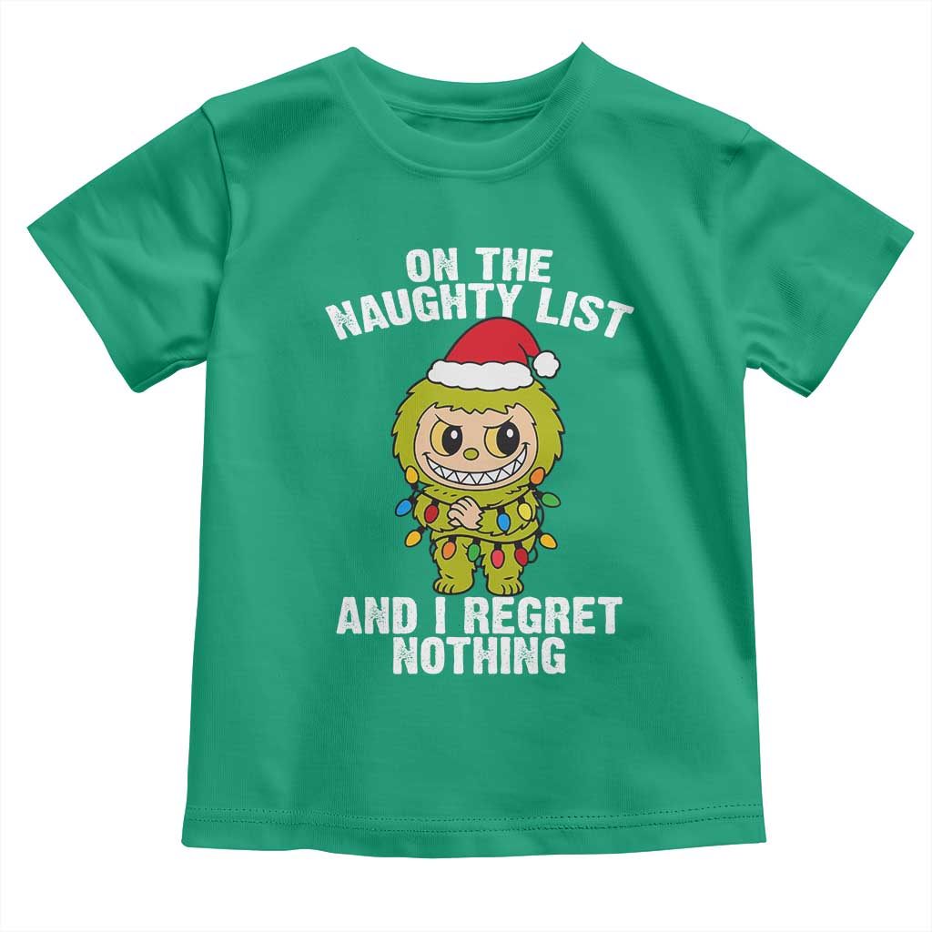 Funny Christmas Toddler T Shirt On the Naughty List I Regret Nothing Kawaii Bubu - Wonder Print Shop