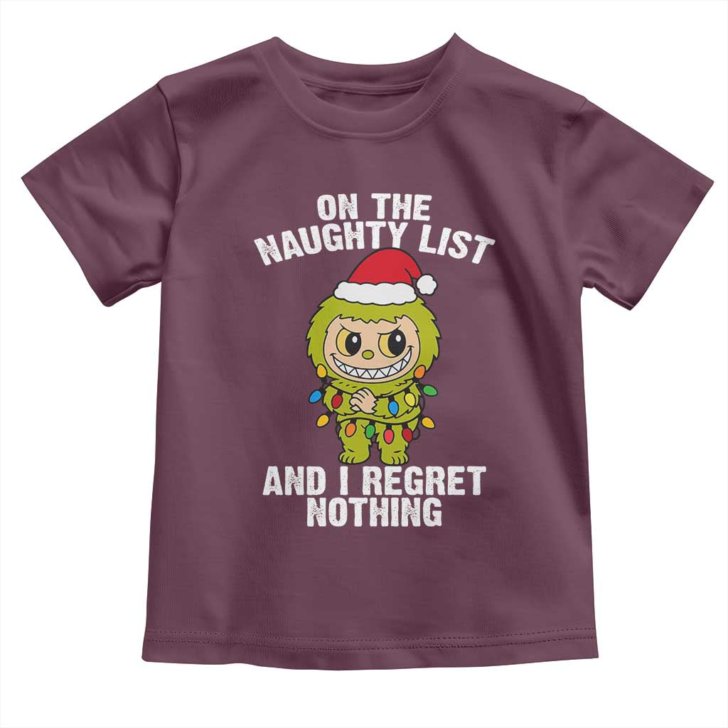 Funny Christmas Toddler T Shirt On the Naughty List I Regret Nothing Kawaii Bubu - Wonder Print Shop