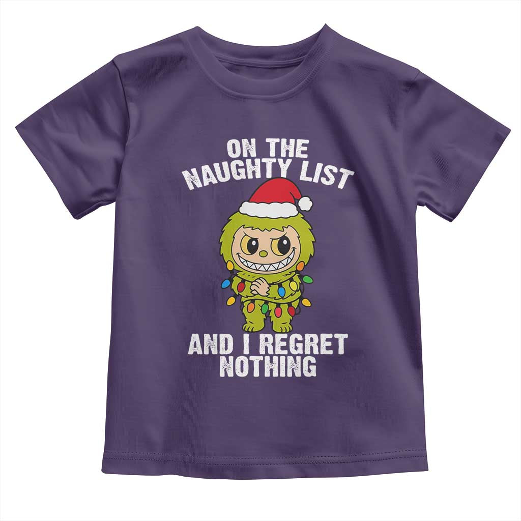 Funny Christmas Toddler T Shirt On the Naughty List I Regret Nothing Kawaii Bubu - Wonder Print Shop