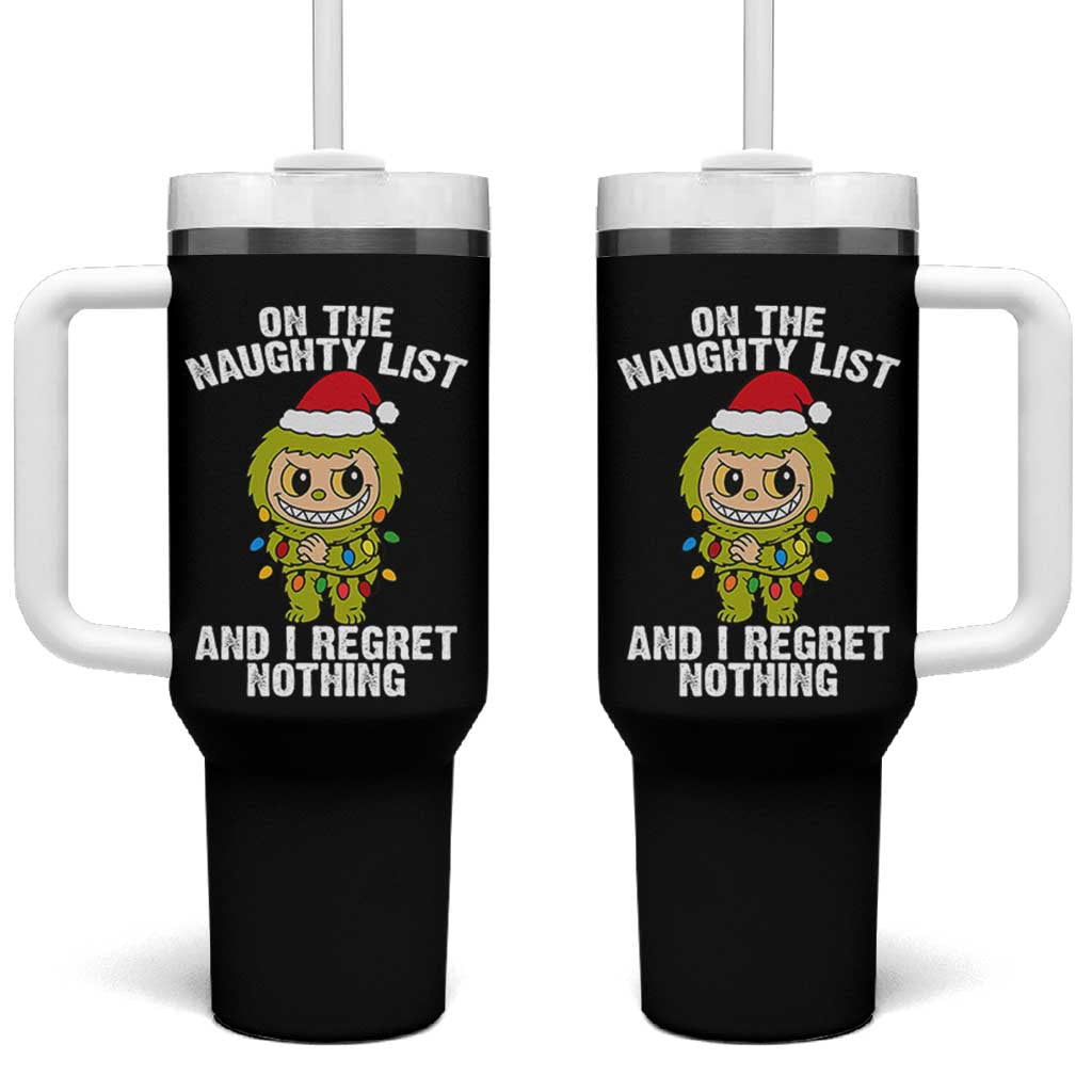 Funny Christmas Tumbler With Handle On the Naughty List I Regret Nothing Kawaii Bubu - Wonder Print Shop