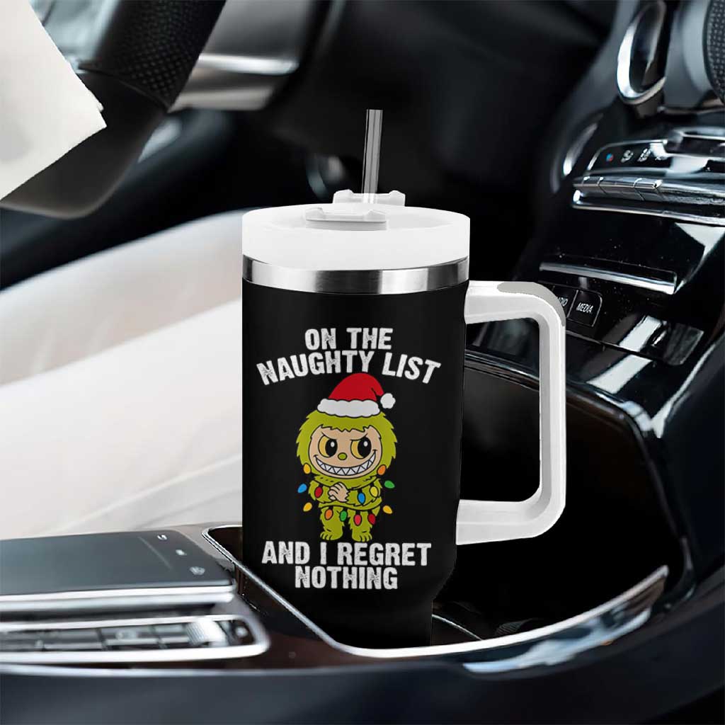 Funny Christmas Tumbler With Handle On the Naughty List I Regret Nothing Kawaii Bubu - Wonder Print Shop