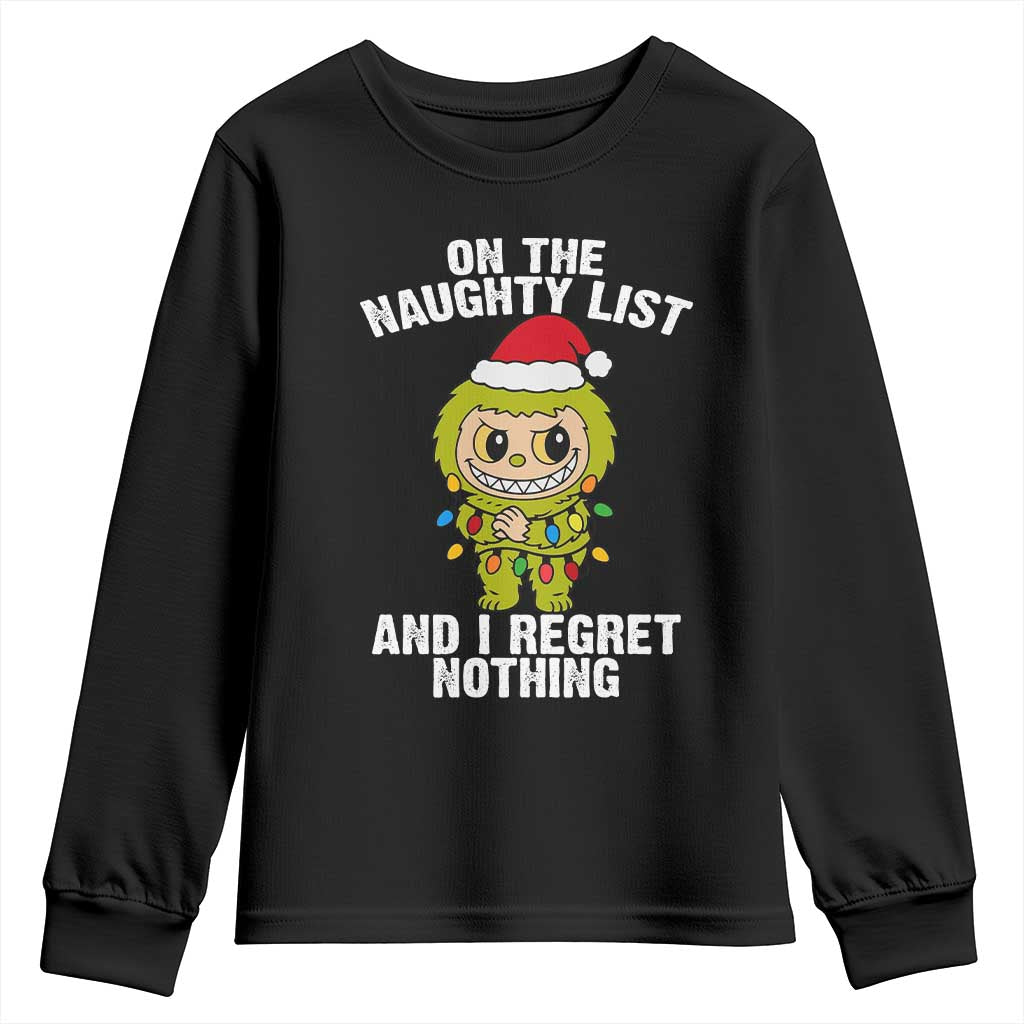Funny Christmas Youth Sweatshirt On the Naughty List I Regret Nothing Kawaii Bubu - Wonder Print Shop