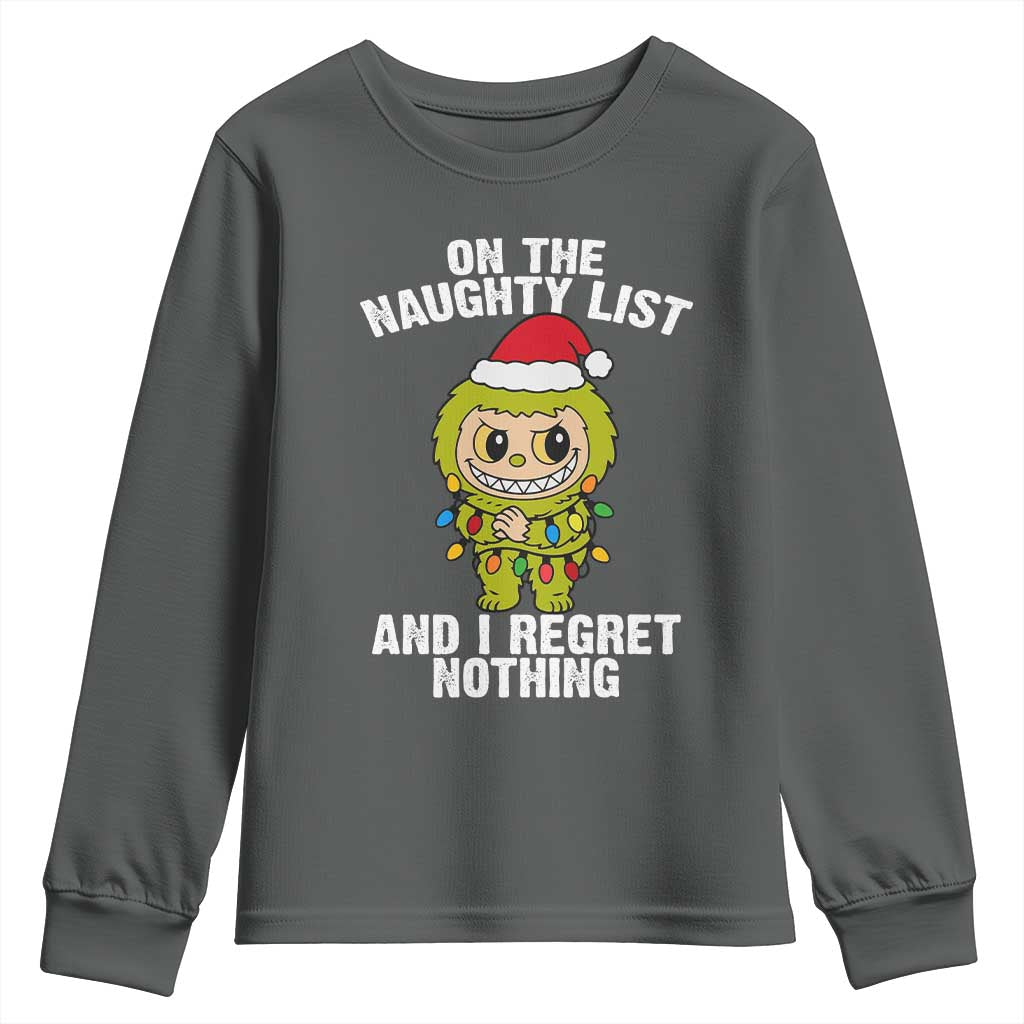 Funny Christmas Youth Sweatshirt On the Naughty List I Regret Nothing Kawaii Bubu - Wonder Print Shop
