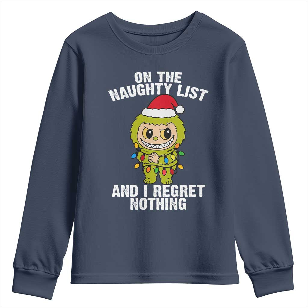 Funny Christmas Youth Sweatshirt On the Naughty List I Regret Nothing Kawaii Bubu - Wonder Print Shop