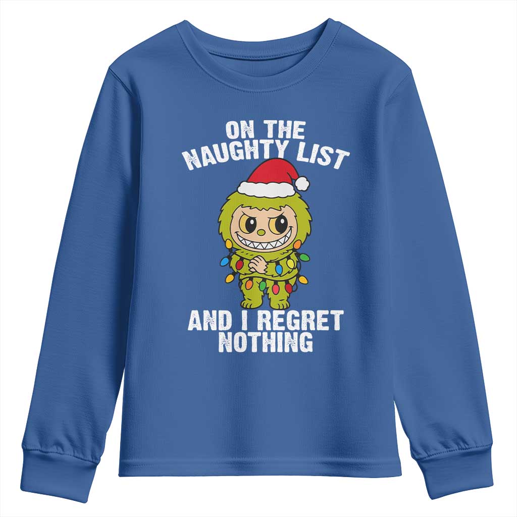 Funny Christmas Youth Sweatshirt On the Naughty List I Regret Nothing Kawaii Bubu - Wonder Print Shop